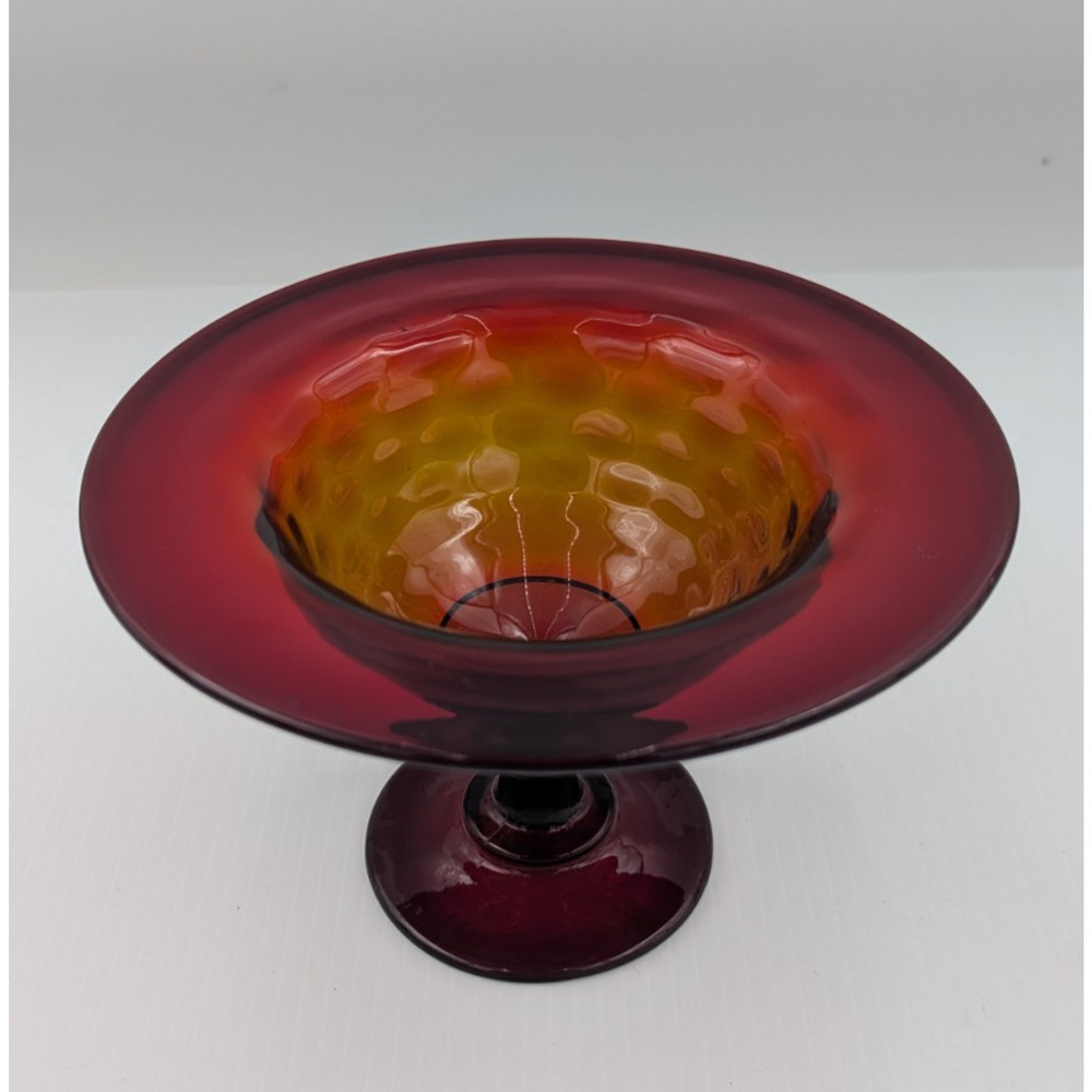 Vintage Cambridge Rubina Honeycomb Compote Bowl 7" Optic Pedestal Glass Bowl